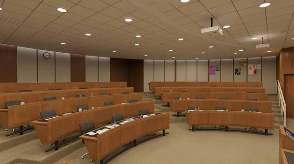 Boş sınıf üniversitesi ya da 3D illüstrasyonuna geri kolaj