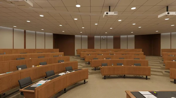 Boş sınıf üniversitesi ya da 3D illüstrasyonuna geri kolaj