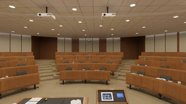 Boş sınıf üniversitesi ya da 3D illüstrasyonuna geri kolaj