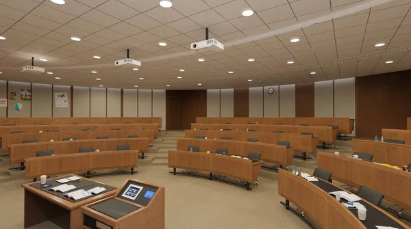 Boş sınıf üniversitesi ya da 3D illüstrasyonuna geri kolaj