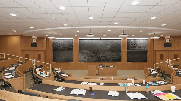 Boş sınıf üniversitesi ya da 3D illüstrasyonuna geri kolaj