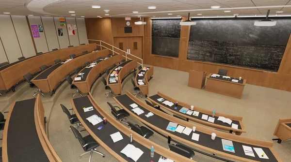 Boş sınıf üniversitesi ya da 3D illüstrasyonuna geri kolaj