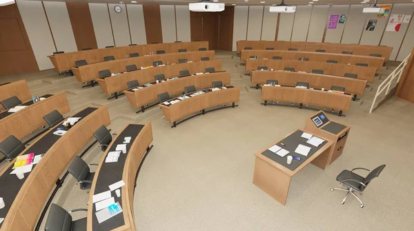 Boş sınıf üniversitesi ya da 3D illüstrasyonuna geri kolaj