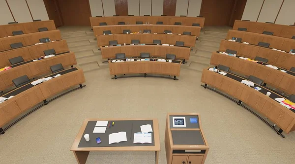 Boş sınıf üniversitesi ya da 3D illüstrasyonuna geri kolaj