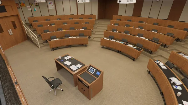 Boş sınıf üniversitesi ya da 3D illüstrasyonuna geri kolaj