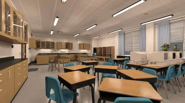 生徒や先生のいない学校の3Dイラスト教室 — ストック写真