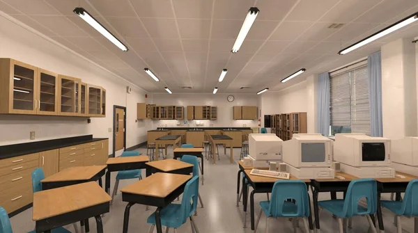 Okulun 3 boyutlu resim sınıfında öğrenci ve öğretmen yok.