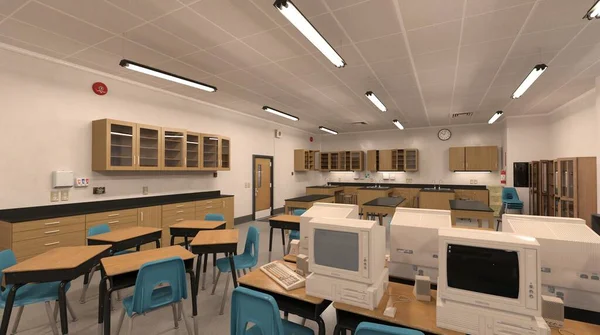 Okulun 3 boyutlu resim sınıfında öğrenci ve öğretmen yok.