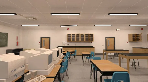 Okulun 3 boyutlu resim sınıfında öğrenci ve öğretmen yok.