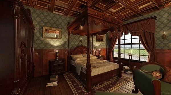 3D illüstrasyon iç Viktorya dönemi yatak odası