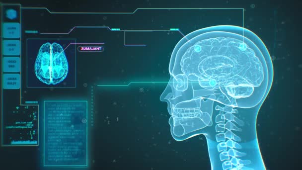 Datos Pantalla Hud Medicina Futurista Animación Escaneo Actividad Cerebral Humana — Vídeo de stock