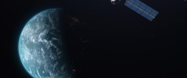 Künstlicher Satellit Der Erde Satellit Fliegt All Über Der Erde — Stockvideo