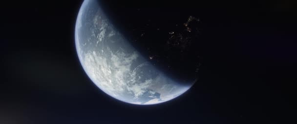 Animation Earth Space Globe Rotates Satellite Dark Background Space Travel — Stock Video