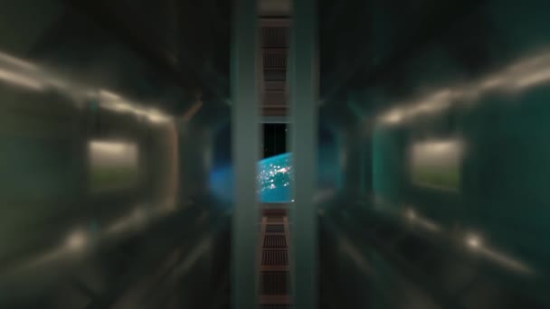 ゲートを開く アルファマスクで3Dアニメーション 白い光への扉を開く美しい未来的な宇宙船の内部 — ストック動画