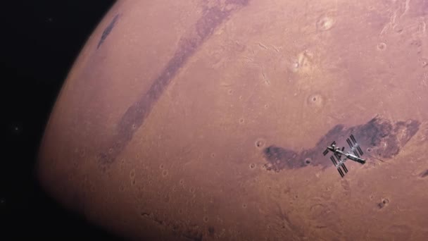 Der Künstliche Erdsatellit Satellit Fliegt All Über Den Mars — Stockvideo