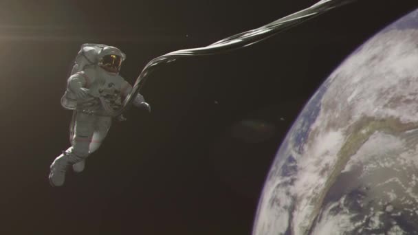 Uzayda Yüzen Bir Astronot Fantastik Fütürist Bilim Uzay Yolculuğu Için — Stok video