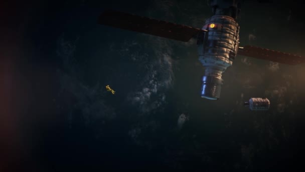 宇宙飛行士が宇宙空間に浮かんでいる 幻想的 未来的 科学的または宇宙旅行の背景のために設計 — ストック動画