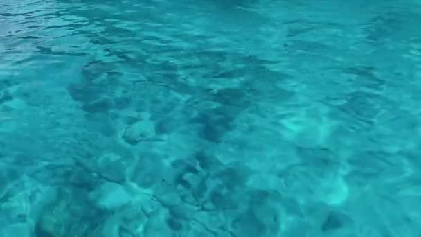 クリスタルクリア水の背景 スローモーションで光の反射を持つ純粋な青い水 天然の食感トップビュー — ストック動画