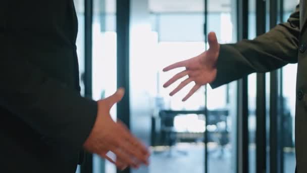 Close Business People Hands Shaking Successful Corporate Partnership Deal Welcoming — Stock Video