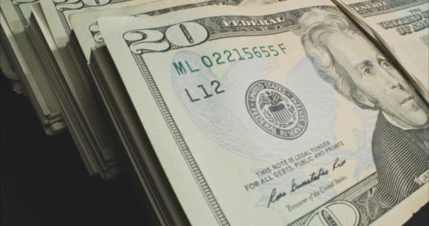 Montones Dinero Yacen Sobre Fondo Negro Paquetes Dólares Estadounidenses Usd — Vídeo de stock