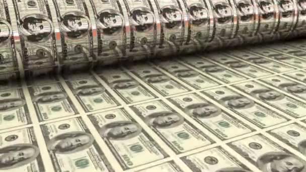 100 Dollar Banknoten Werden Auf Einer Gelddruckmaschine Gedruckt Animation Die — Stockvideo