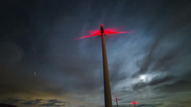 Wind Turbine Stormy Sky Low Angle Time Lapse Large Wind — Stock Video