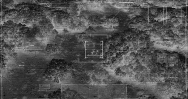 空から戦場をパトロールしている兵士のグループを偵察する軍用ドローン — ストック動画
