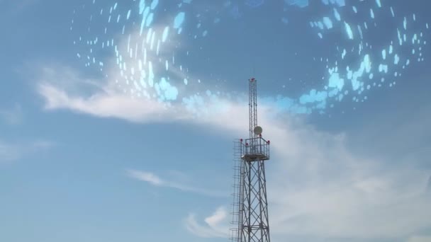 Rádiový Signál Mobilní Antény Putuje Všemi Směry Vizualizace Rádiových Vln — Stock video