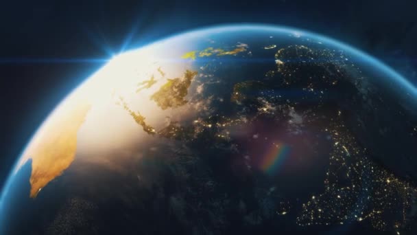 Animation Earth Space Globe Rotates Satellite Dark Background Space Travel — Stock Video