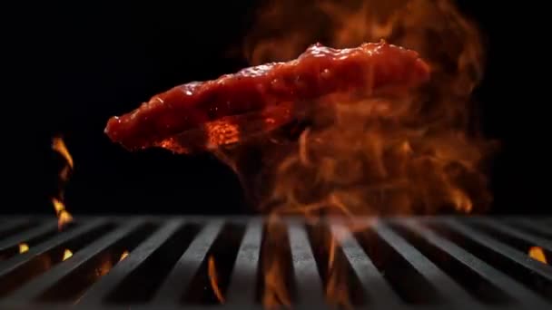 Carne Parrilla Primer Plano Carne Parrilla Parrilla Barbacoa Cocinar Delicioso — Vídeos de Stock