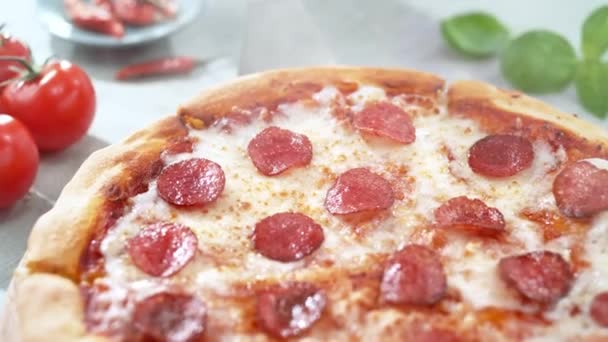 Pizza Toppings Frumusețe Shot Brânză Pizza Delicioasă Suculentă — Videoclip de stoc
