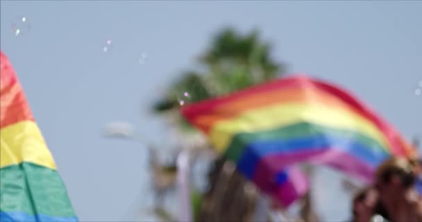 Lgbt Gay Pride Rainbow Flag Waving Pride Celebration People Rainbow — Stockvideo