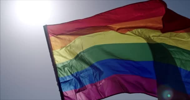 Lgbt Gay Trots Regenboog Vlag Zwaaien Tijdens Trots Viering Mensen — Stockvideo