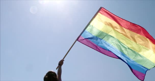 Lgbt Gay Gururlu Gökkuşağı Bayrağı Gurur Kutlaması Sırasında Dalgalanan Gökkuşağı — Stok video