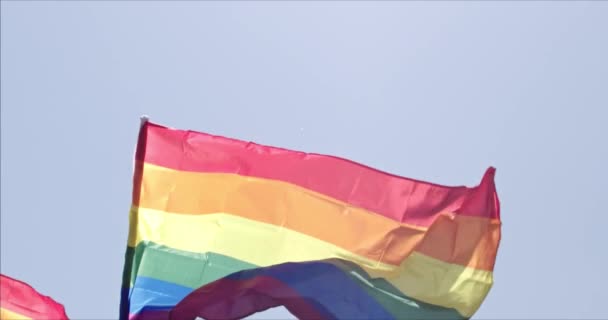 Lgbt Gej Duma Tęcza Flaga Macha Podczas Dumy Uroczystości Ludzie — Wideo stockowe