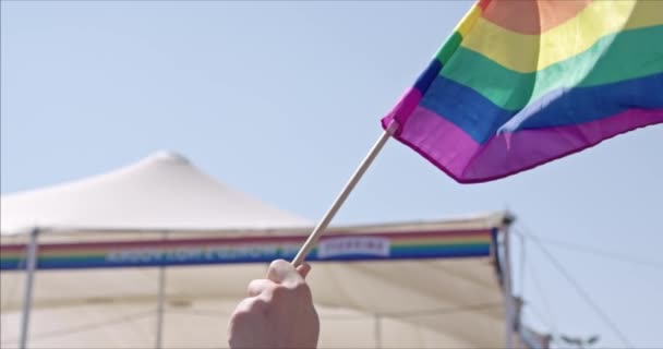 Lgbt 자긍심을 나타내는 무지개 열리는게 프라이드 퍼레이드에서 무지개 깃발을 깃발을 — 비디오