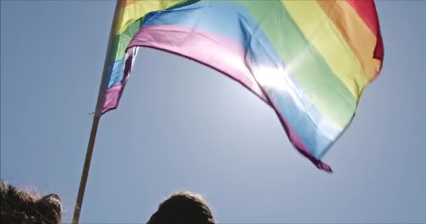 Lgbt 자긍심을 나타내는 무지개 열리는게 프라이드 퍼레이드에서 무지개 깃발을 깃발을 — 비디오