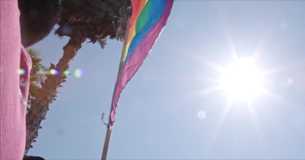Lgbt Gej Duma Tęcza Flaga Macha Podczas Dumy Uroczystości Ludzie — Wideo stockowe
