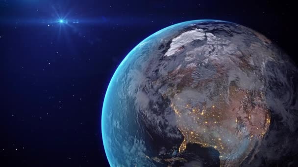 Animación Tierra Desde Espacio Globo Rota Desde Satélite Sobre Fondo — Vídeo de stock