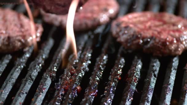 Aged First Class Rare Fried Grilled Pork Fillet Stripes Slow — Vídeo de Stock