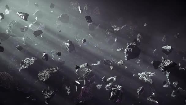 Amazing Asteroid Field Beautiful Cinematic Flight Dark Deep Space Asteroid — 图库视频影像