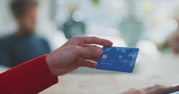 Young Business Woman Holding Credit Card Using Laptop Computer Typing — Stok video