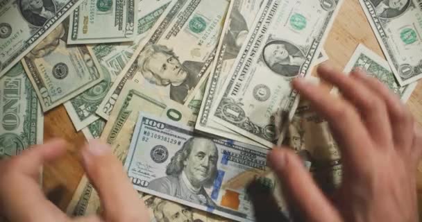 Male Hands Collect Money Table — Stockvideo