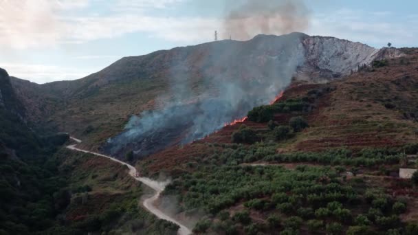 Climate Change Epic Aerial Footage Smoking Forest Fire Forest Field — Stockvideo