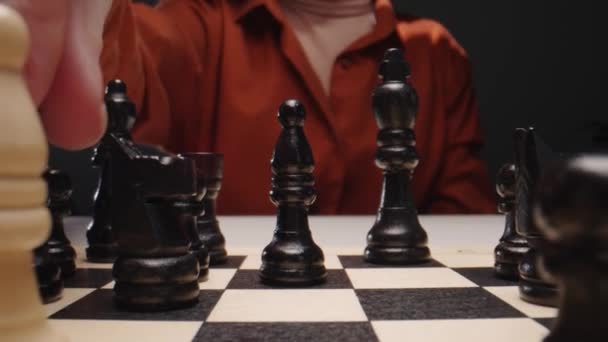 Close Chessboard Camera Panning Out Macro Concept — Stock videók