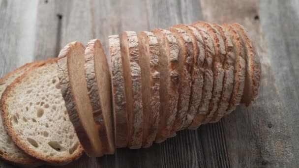 Freshly Baked Natural Bread Kitchen Table Loaf Bread Piece Food — Vídeo de Stock