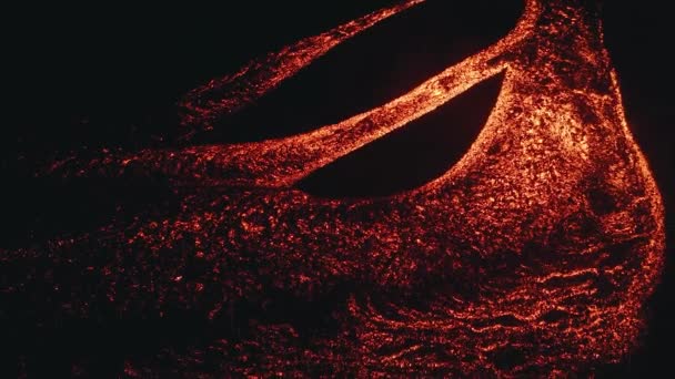 半島の火山噴火 溶岩とクレーターが流れる 夕方に熱い輝く溶岩の爆発を伴う噴火火山 ラヴィの調光器 — ストック動画