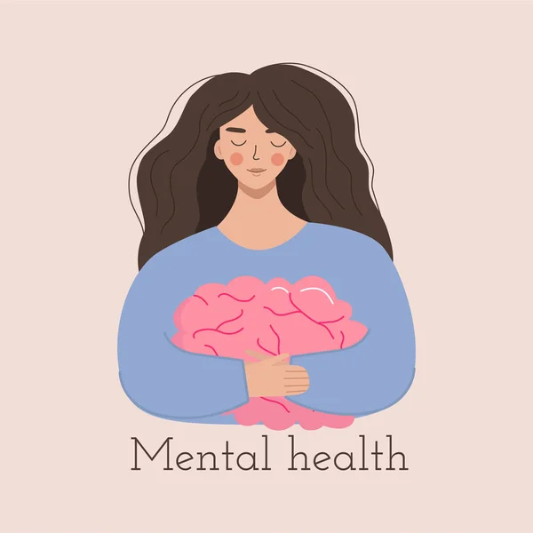 Das Konzept Der Psychischen Gesundheit Eine Junge Frau Lächelt Und — Stockvektor