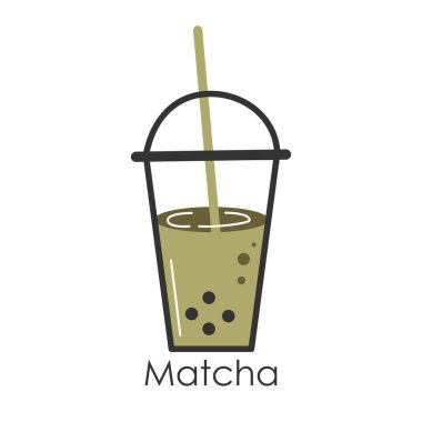 Kibrit yeşil çay. Japon çay kültürü. Matcha latte sağlıklı bir içecektir. Matcha çayı için logo. El çizimi vektör rengi tasviri.
