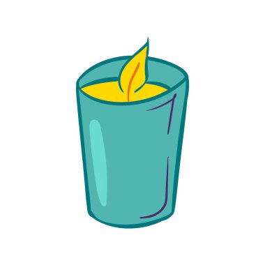 Mum. Konforlu sonbahar temalı vektör illüstrasyonu. Tebrik kartları, posterler, çıkartmalar ve mevsimsel tasarım için sevimli bir unsur. Beyaz bir arkaplanda izole edilmiş